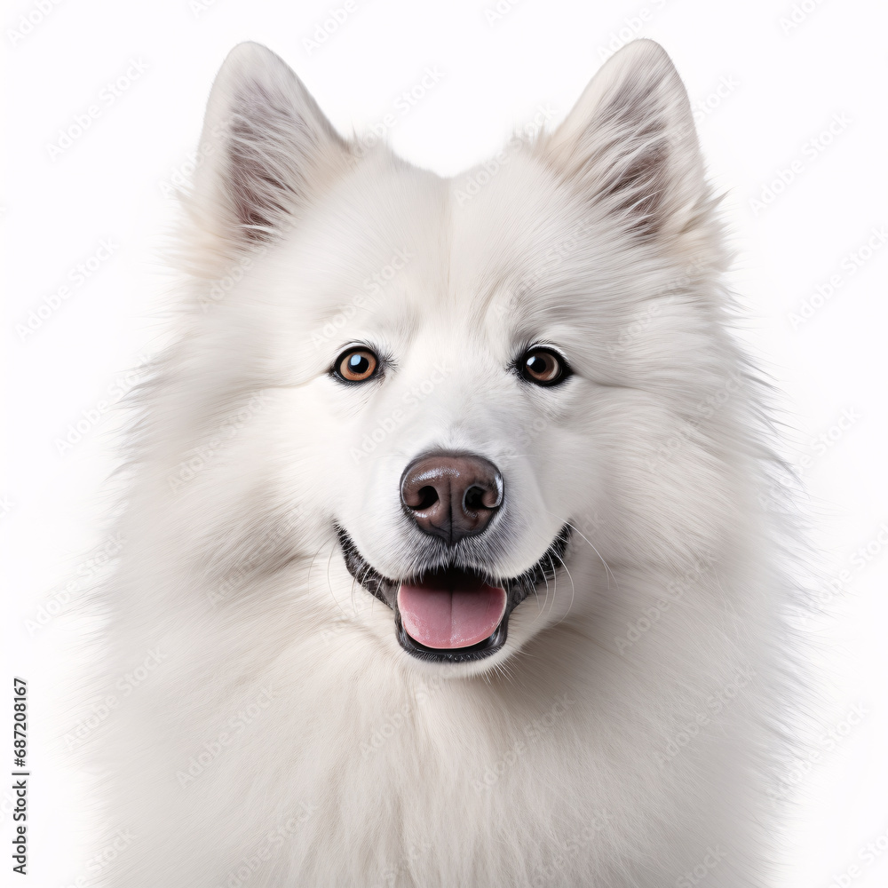 Samoyed husky on a white background. dog, pet, animal. portrait close-up.