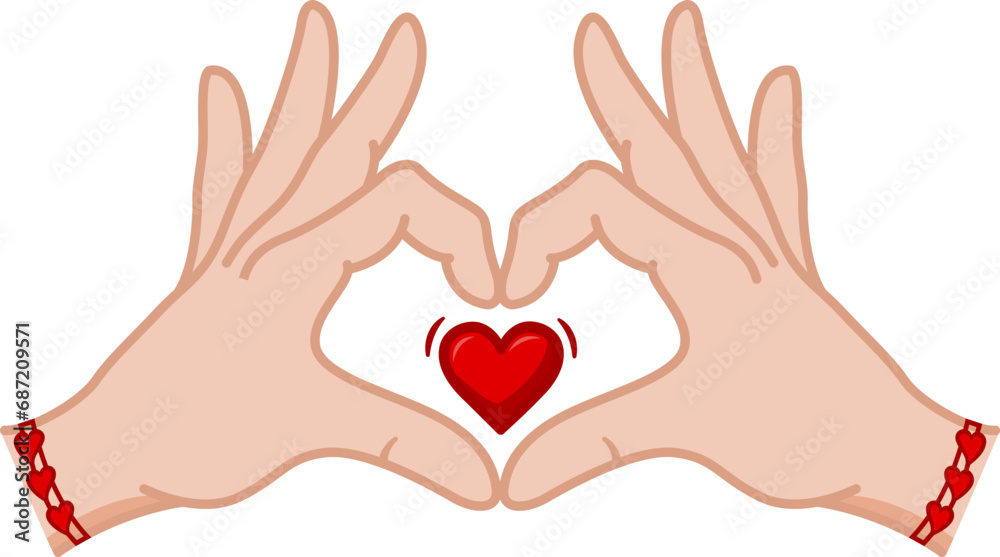 Hands folded in the shape of a heart. Gesture with fingers. Sign of Love. Vector Illustration for Valentines Day Hands folded in the shape of a heart. Gesture with fingers. Sign of Love. Vector Illustration for Valentines Day