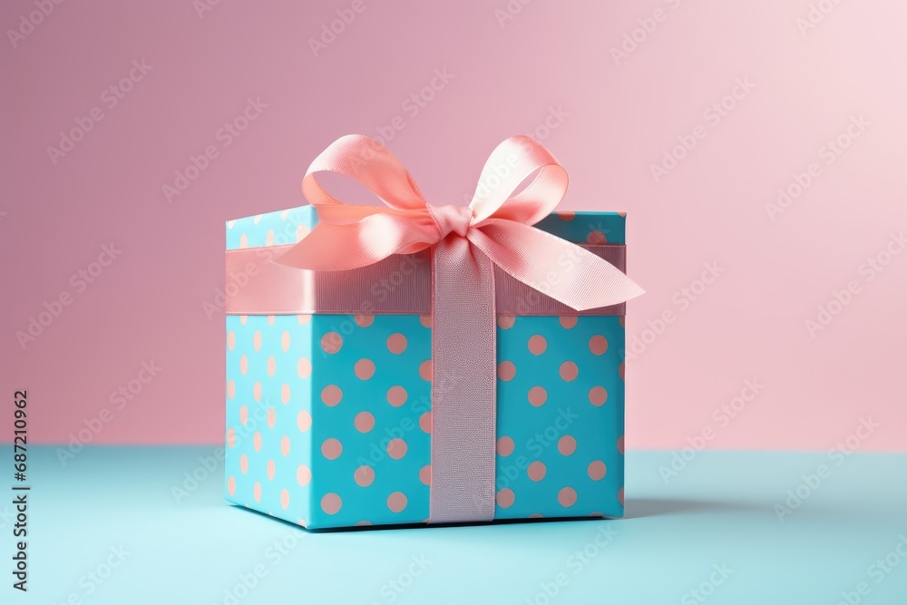 Obraz premium A blue gift box with a pink bow