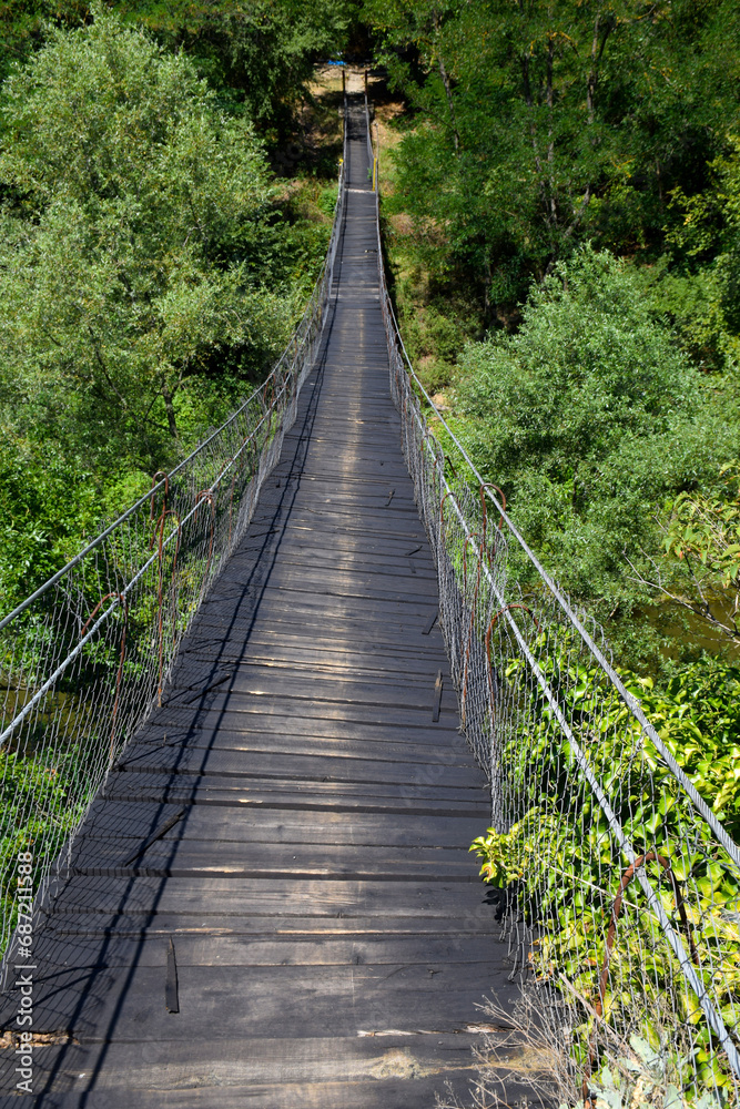 Stojan's Bridge wooden suspension bridge in the middle of North Macedonia