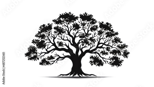 Oak tree logo illustration  vector silhouette of tree on transparent or white background. lonely.
