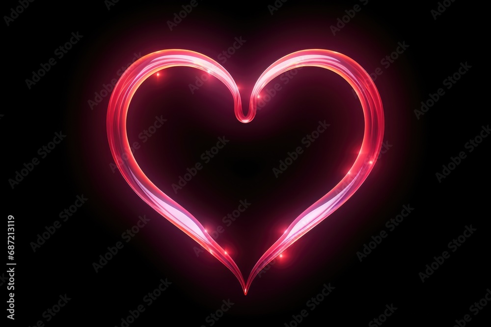 A heart shaped neon sign on a black background