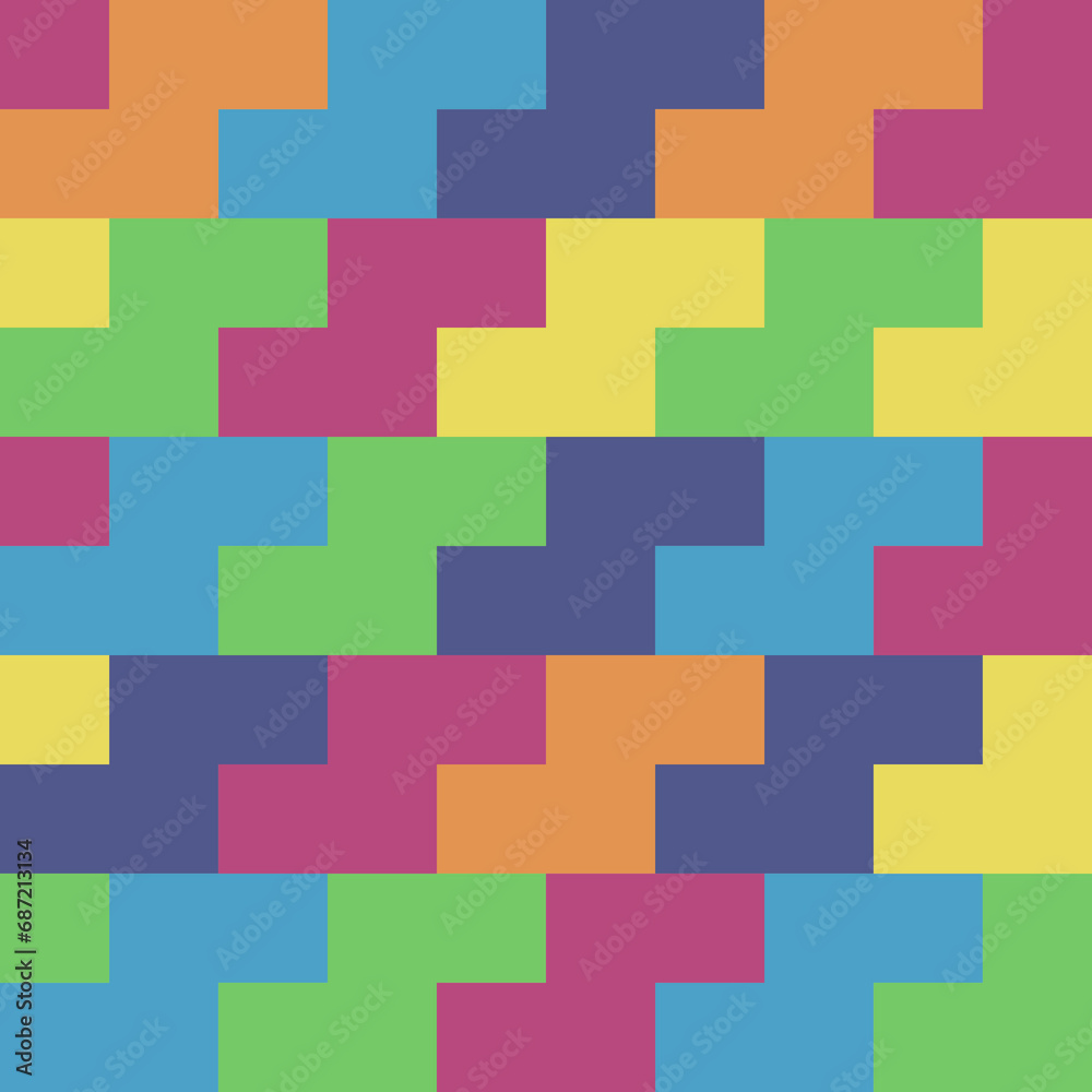 Repeated color puzzle figures background. Seamless surface pattern design with logic mosaic ornament. Game motif. Grid wallpaper. Digital paper for page fills, web designing, textile print. Repeated color puzzle figures background. Seamless surface pattern design with logic mosaic ornament. Game motif. Grid wallpaper. Digital paper for page fills, web designing, textile print.
