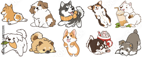 Sticker Art Canine Compilation: Illustrated Portraits of Adorable Dog Breeds