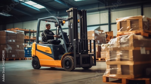 forklift in warehouse photo