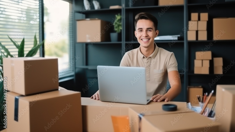 staff working with computer ready to ship goods to customers staff working with computer ready to ship goods to customers