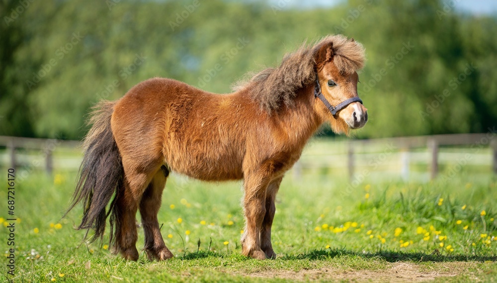 Firefly Little brown shetland pony standing in a field on a sunny day Firefly Little brown shetland pony standing in a field on a sunny day