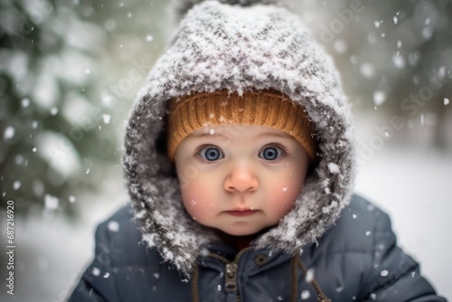 Little boy having fun in the snow. a child plays and has fun in the snowdrifts in winter. © sambath