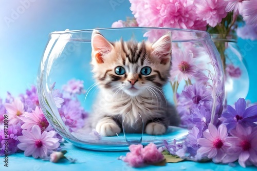 Cute kitty on the glass  photo