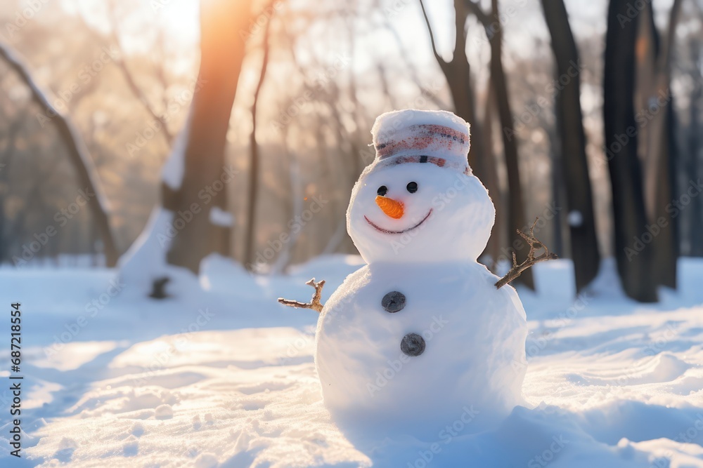 Created with generative ai technology image funny white snowman creation of family parents children playing in snow Created with generative ai technology image funny white snowman creation of family parents children playing in snow