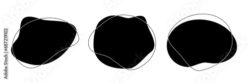 Black liquid irregular amoeba blob shapes vector collection isolated on white background. Fluid bobble blotch forms set, deform drops photo