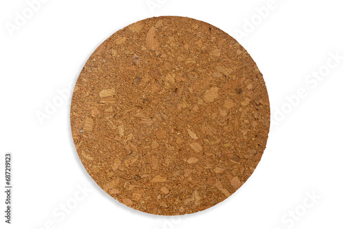 close up of round cork coaster  isolated,  transparent background, png