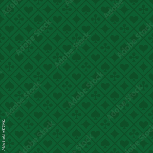 Poker green table background vector illustration with seamless pattern. Realistic playing field for game blackjack. Casino concept