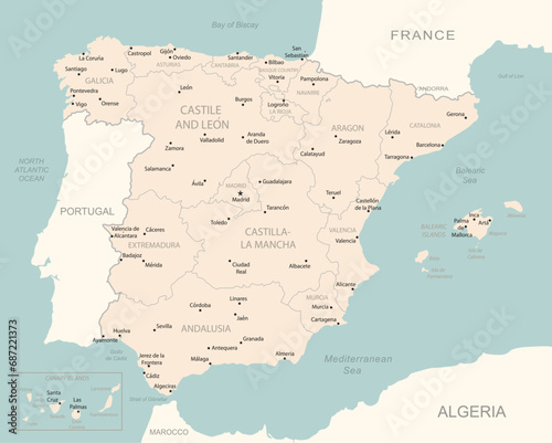 Spain - detailed map with administrative divisions country.