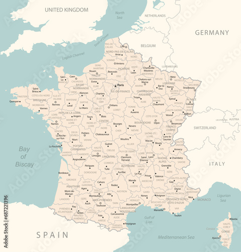 France - detailed map with administrative divisions country.