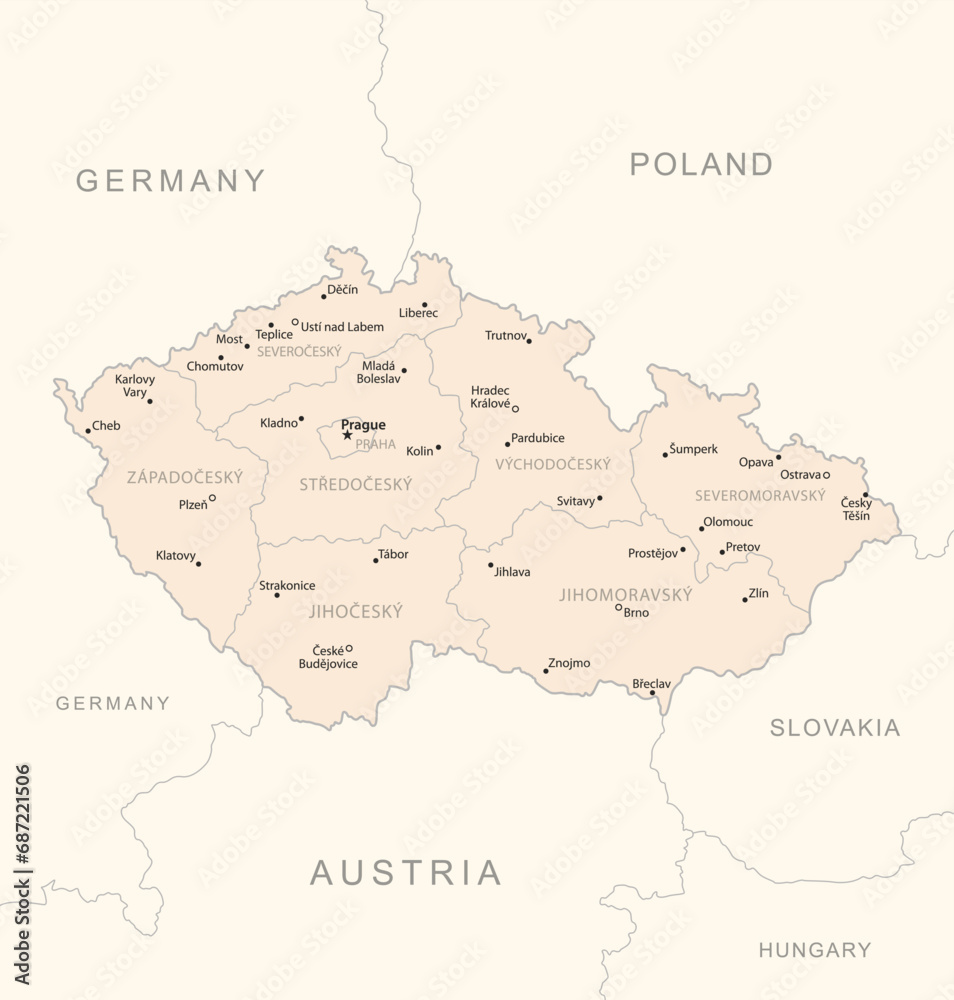 Czech Republic - detailed map with administrative divisions country.