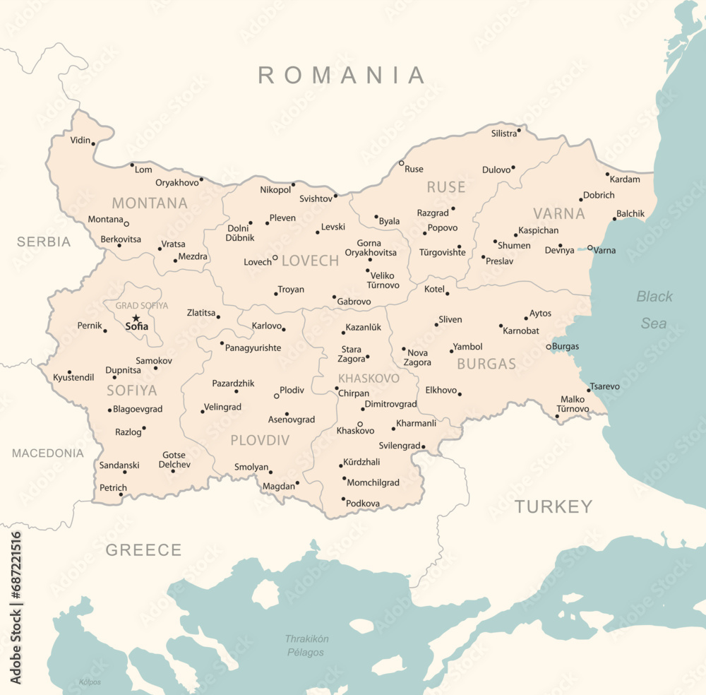 Bulgaria - detailed map with administrative divisions country.