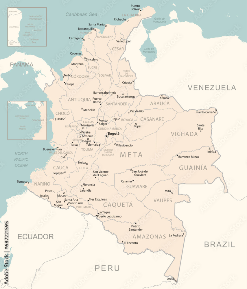 Fototapeta premium Colombia - detailed map with administrative divisions country.