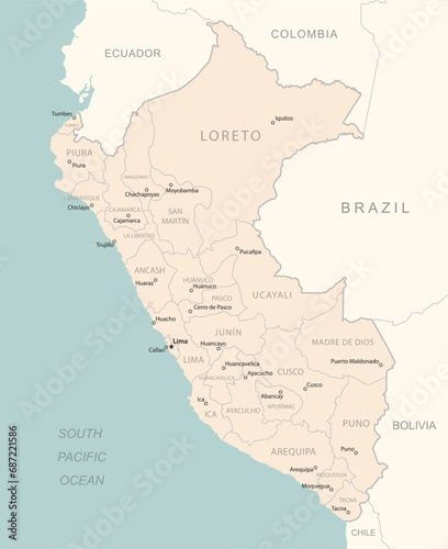 Peru - detailed map with administrative divisions country. photo