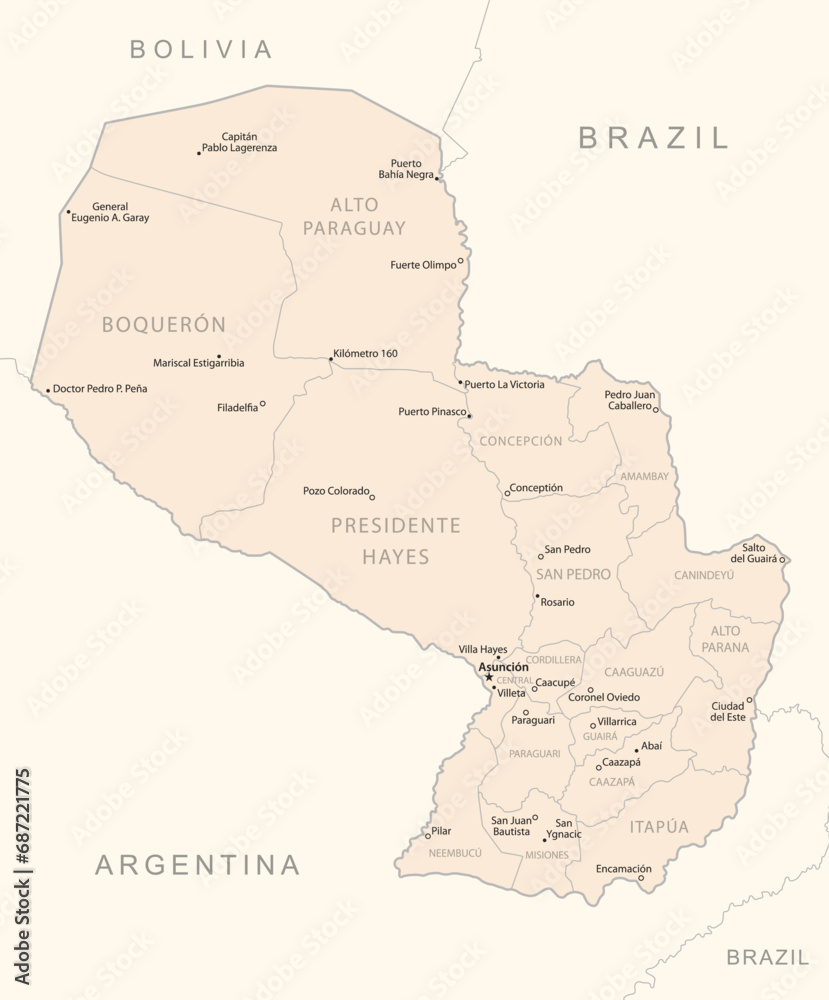 Paraguay - detailed map with administrative divisions country.