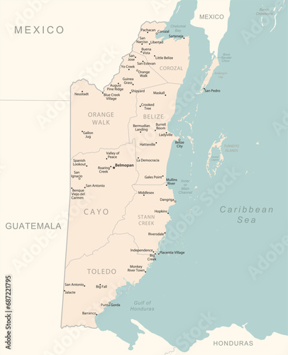 Belize - detailed map with administrative divisions country.