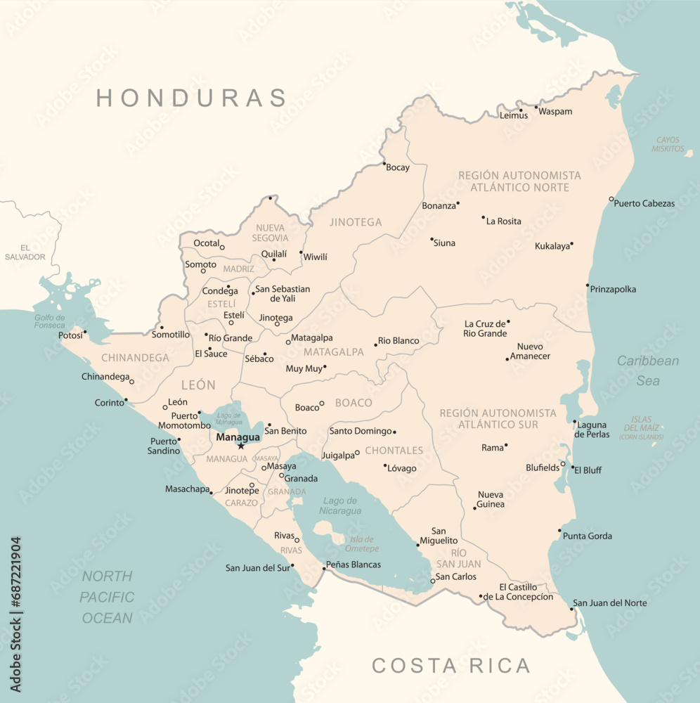 Nicaragua - detailed map with administrative divisions country.
