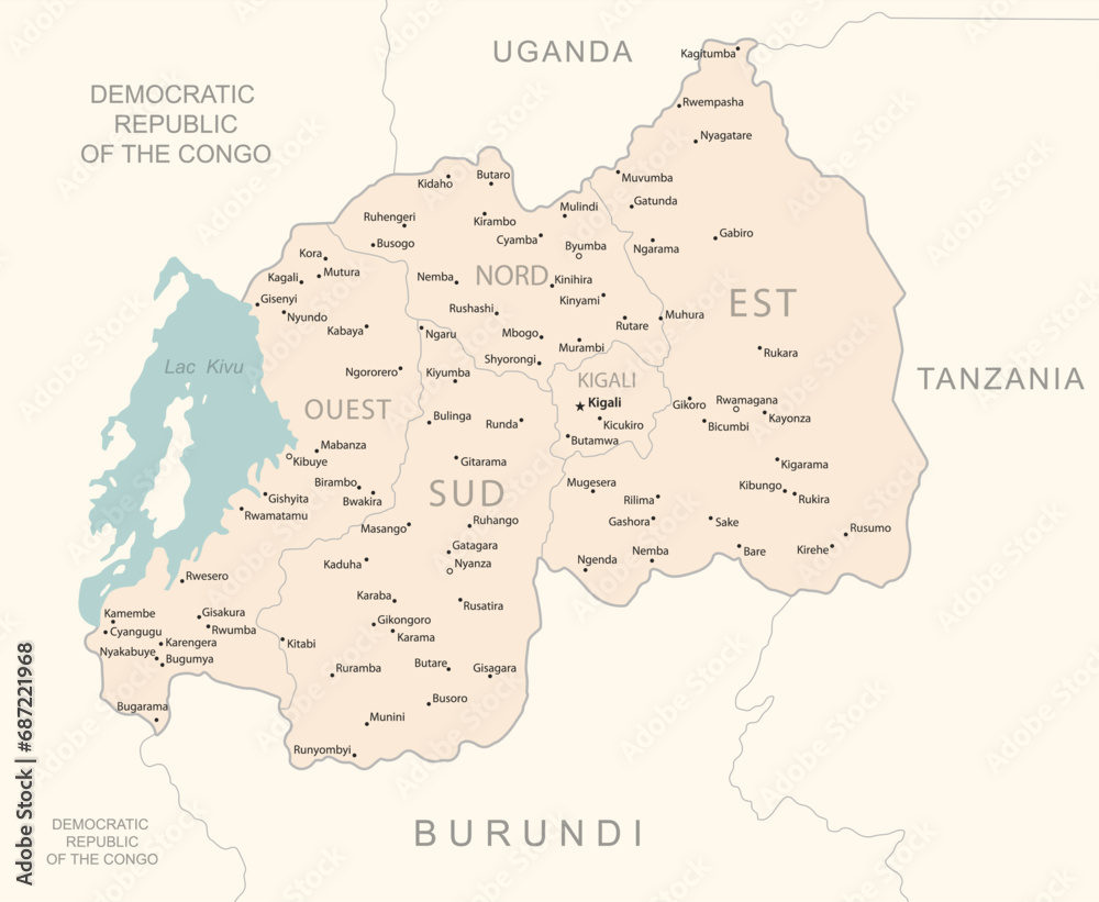 Rwanda - detailed map with administrative divisions country.