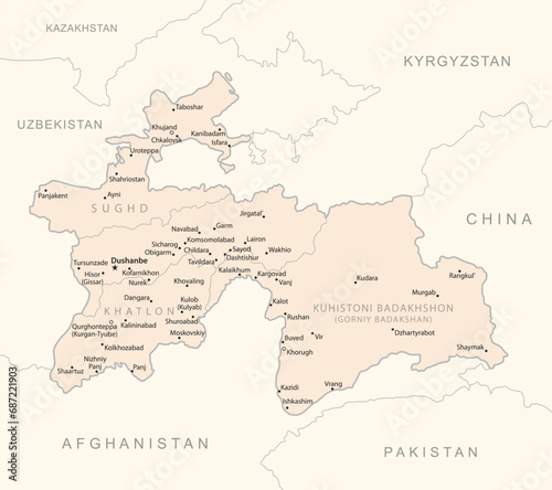 Tajikistan - detailed map with administrative divisions country.