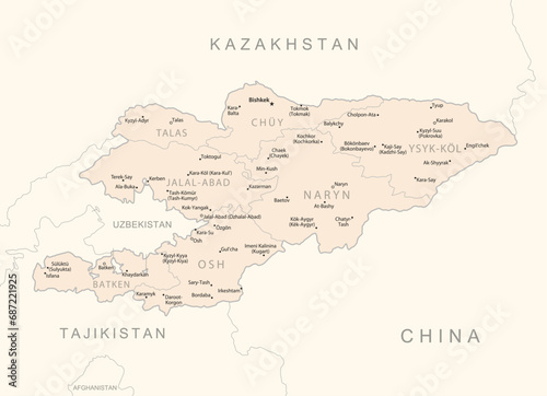 Fototapeta Naklejka Na Ścianę i Meble -  Kyrgyzstan - detailed map with administrative divisions country.