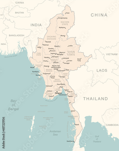 Myanmar - ddetailed map with administrative divisions country.