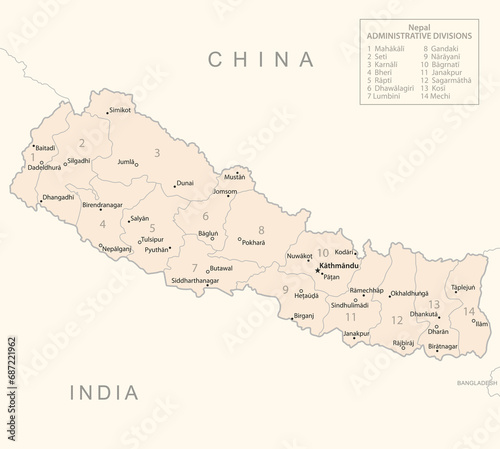 Nepal - detailed map with administrative divisions country.