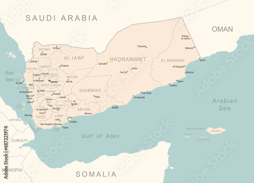 Yemen - detailed map with administrative divisions country. photo