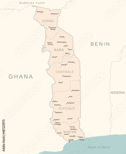 Togo - detailed map with administrative divisions country.
