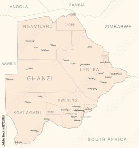 Botswana - detailed map with administrative divisions country.