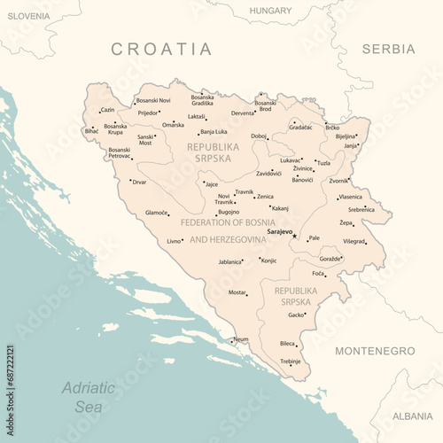 Bosnia and Herzegovina - detailed map with administrative divisions country.
