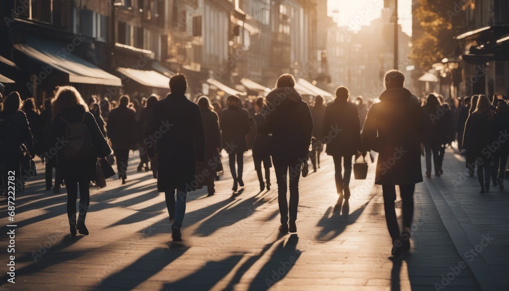 crowd of people walking on city street