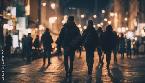 crowd of people walking on city street