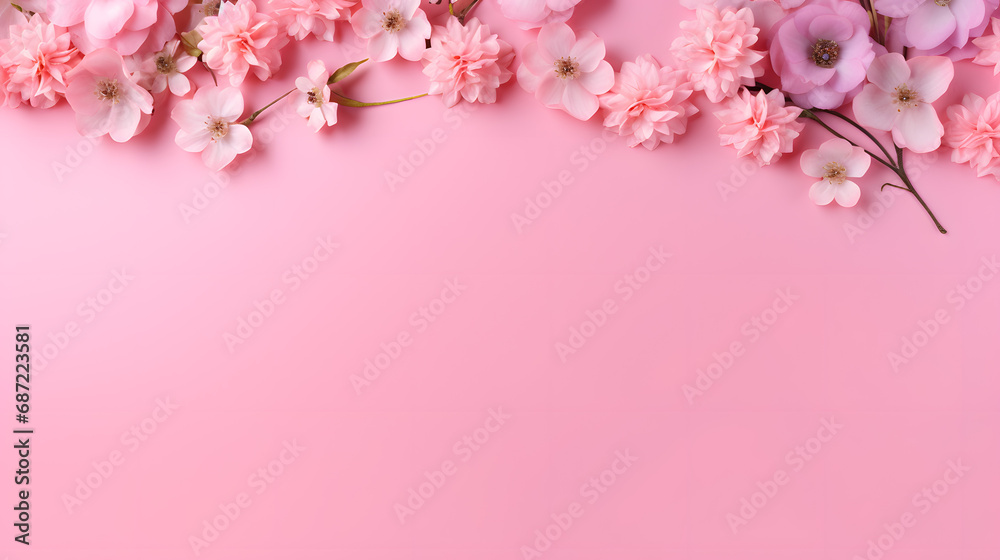 Pink Floral Border on Pastel Background
