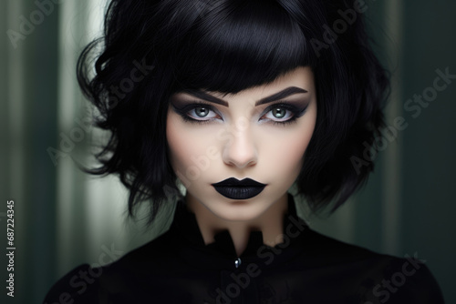 Portrait of a beautiful goth girl with dark makeup photo