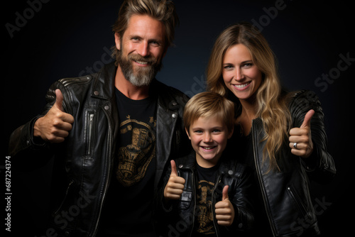 Rock or metal family with children in black leather jackets