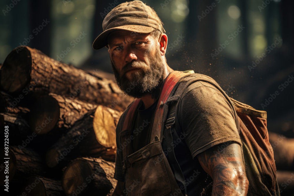 Man lumberjack in a forest