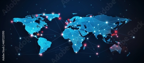 Abstract digitally connection world map in wireframe style