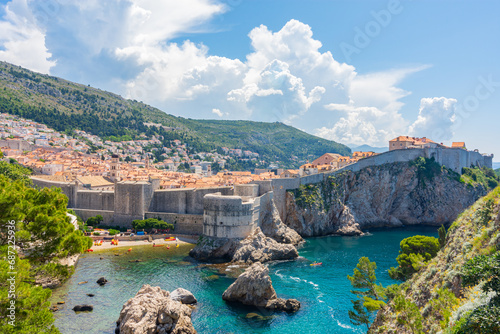 View of Fort Bokar in city of Dubrovnik. Dubrovnik is a historic city of Croatia in Dalmatia. UNESCO World Heritage Site