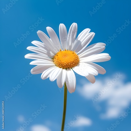 Single of daisies against the blue sky. Daisy flowers on a green meadow in summer against a clear blue sky