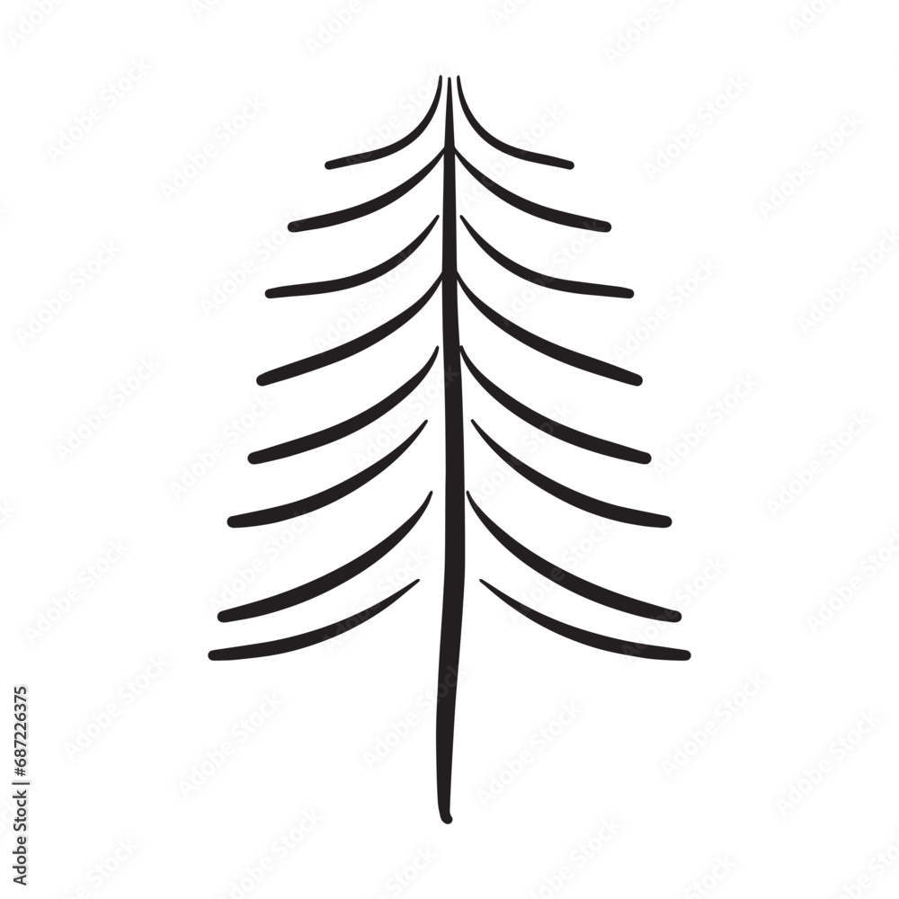 Christmas tree icon, vector hand drawn outline illustration of Xmas symbol for greeting and invitation cards in web and print materials
