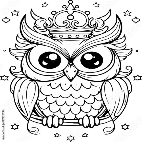 cute owl with crown coloring page