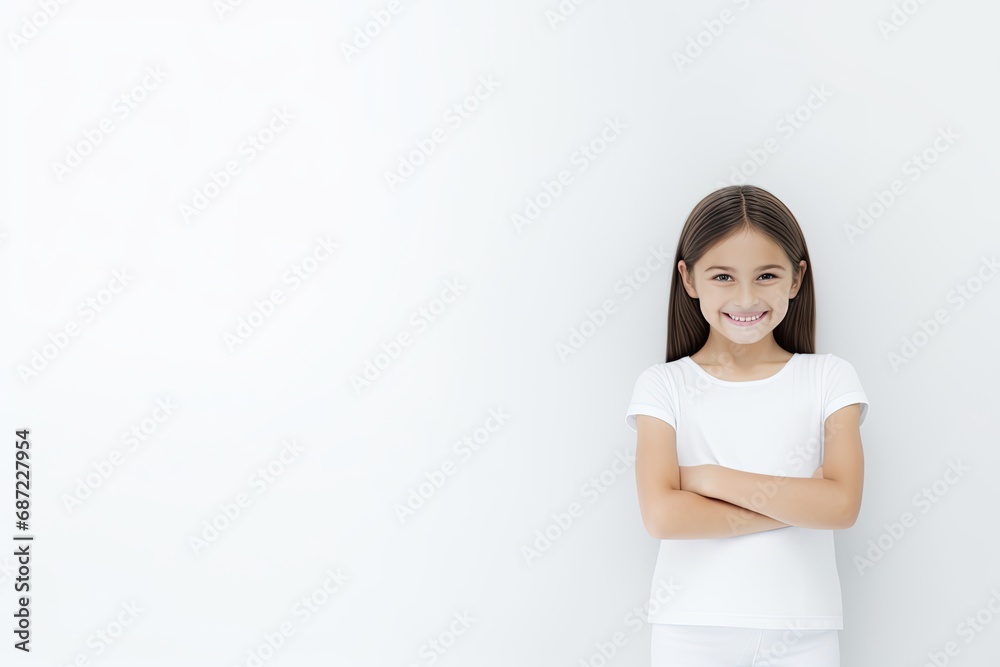 Cute and confident little girl with a friendly smile on a white background. Cute and confident little girl with a friendly smile on a white background.
