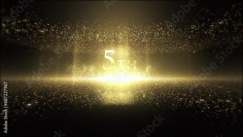 5th anniversary greetings, luxury background with particles, golden particles, congratulations photo