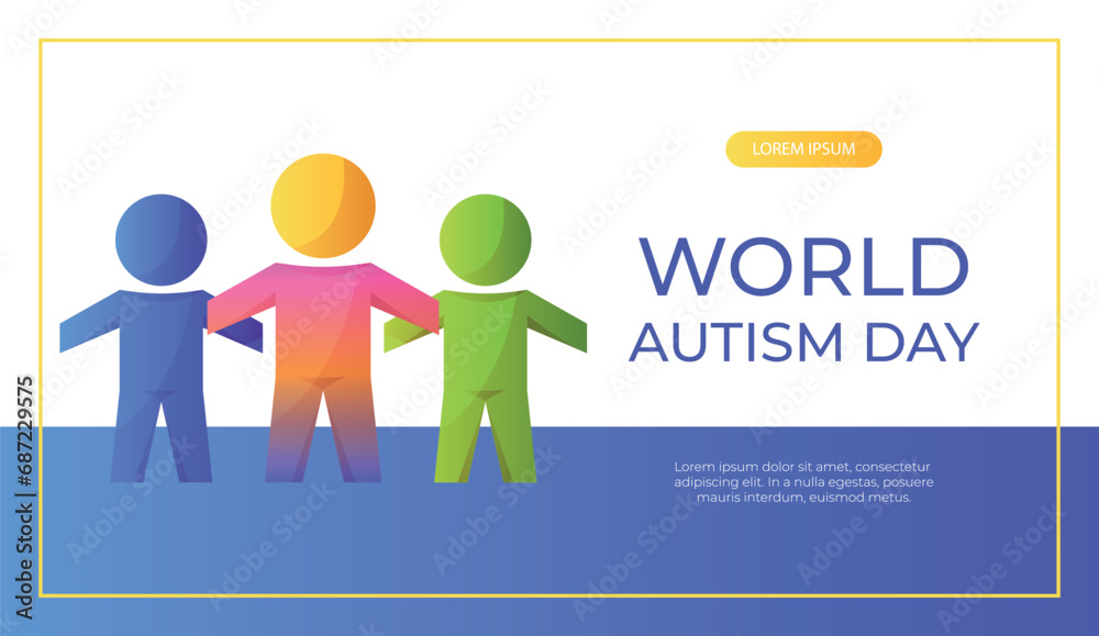 Promo banner world autism awareness day with jigsaw group of child people. International solidarity, asperger’s day. Health care, mental illness. Social media post for poster, advertising, cover
