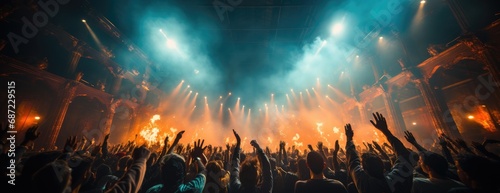 Amidst the flashing flare and pulsing beats, a sea of excited concert-goers swarms towards the stage, eager to lose themselves in the euphoria of live music photo